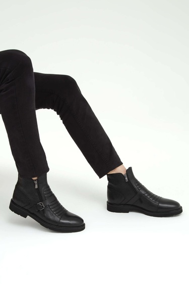  Tamer Tanca Erkek Hakiki Deri Siyah Klasik Bot