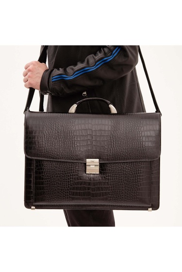  Tamer Tanca Erkek Hakiki Deri Siyah Kroko Evrak Çantası