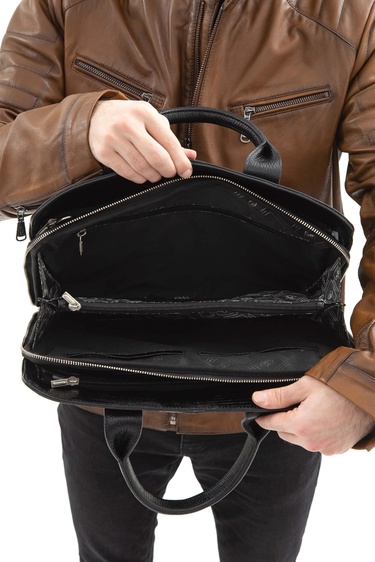  Tamer Tanca Erkek Hakiki Deri Siyah Kroko Evrak Çantası