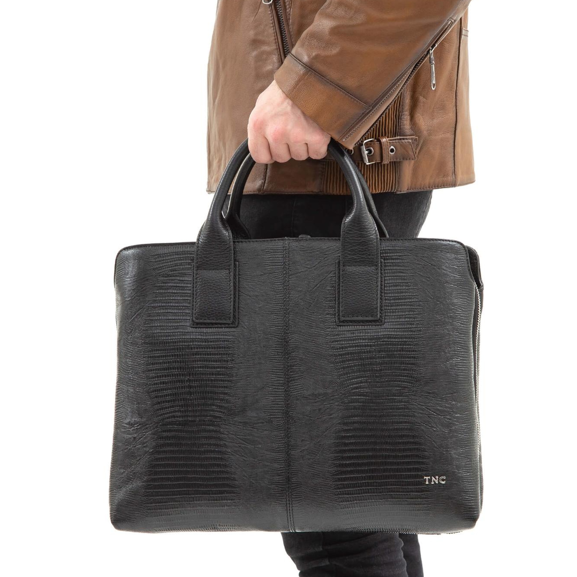 Tamer Tanca Erkek Hakiki Deri Siyah Kroko Evrak Çantası