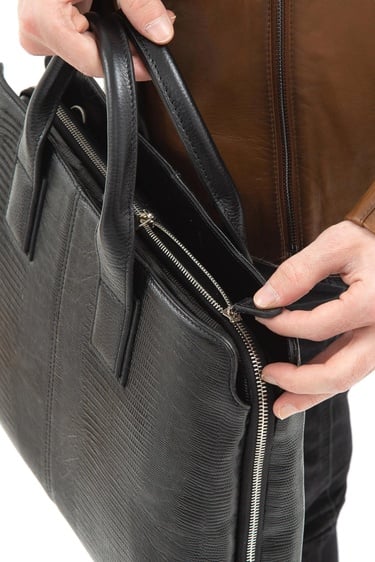  Tamer Tanca Erkek Hakiki Deri Siyah Kroko Evrak Çantası