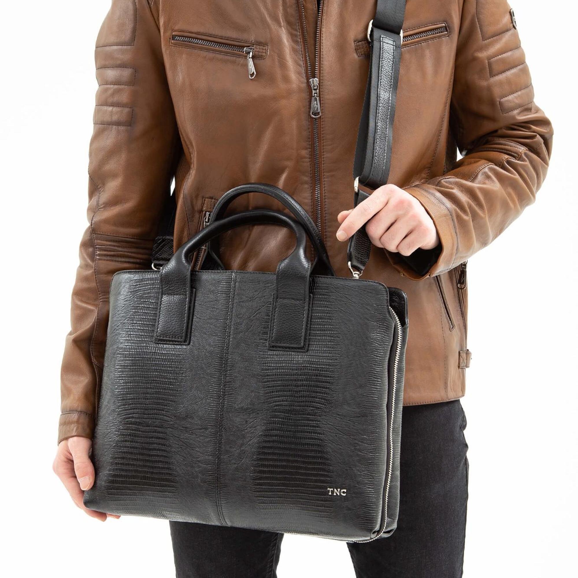 Tamer Tanca Erkek Hakiki Deri Siyah Kroko Evrak Çantası