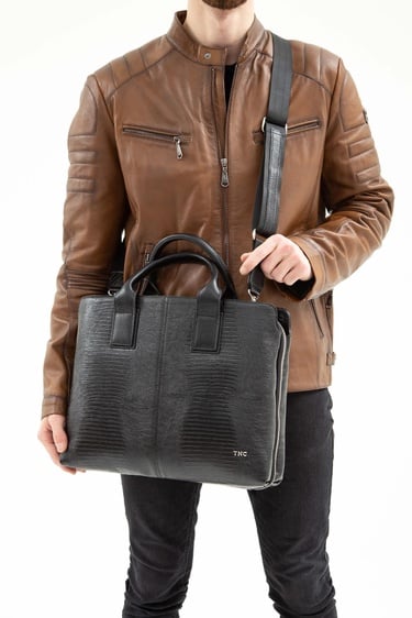  Tamer Tanca Erkek Hakiki Deri Siyah Kroko Evrak Çantası