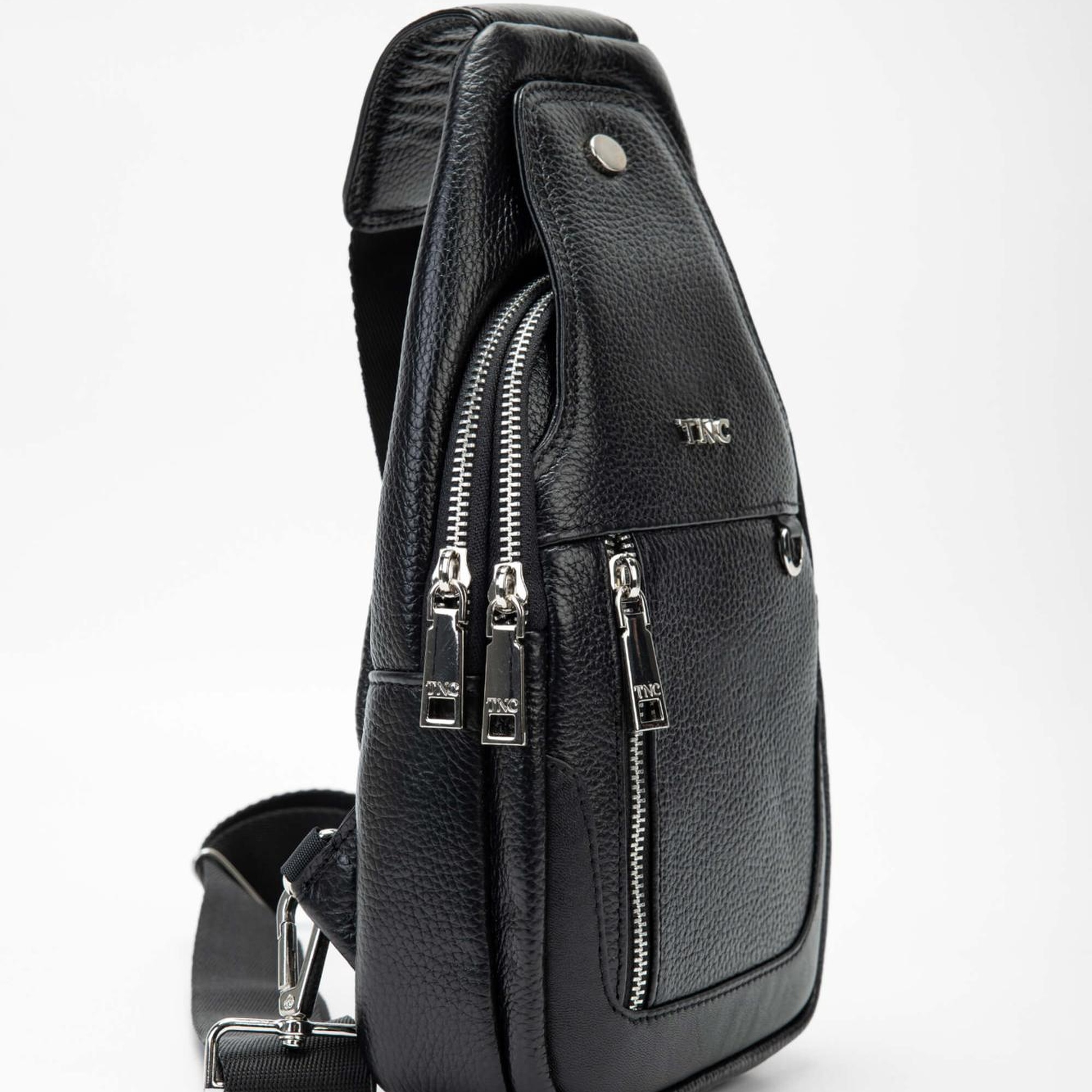 Tamer Tanca Erkek Hakiki Deri Siyah Body Bag Çanta