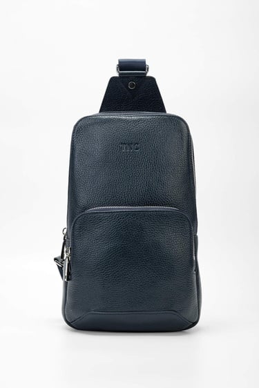  Tamer Tanca Erkek Hakiki Deri Lacivert Body Bag Çanta