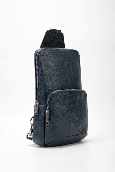  Tamer Tanca Erkek Hakiki Deri Lacivert Body Bag Çanta