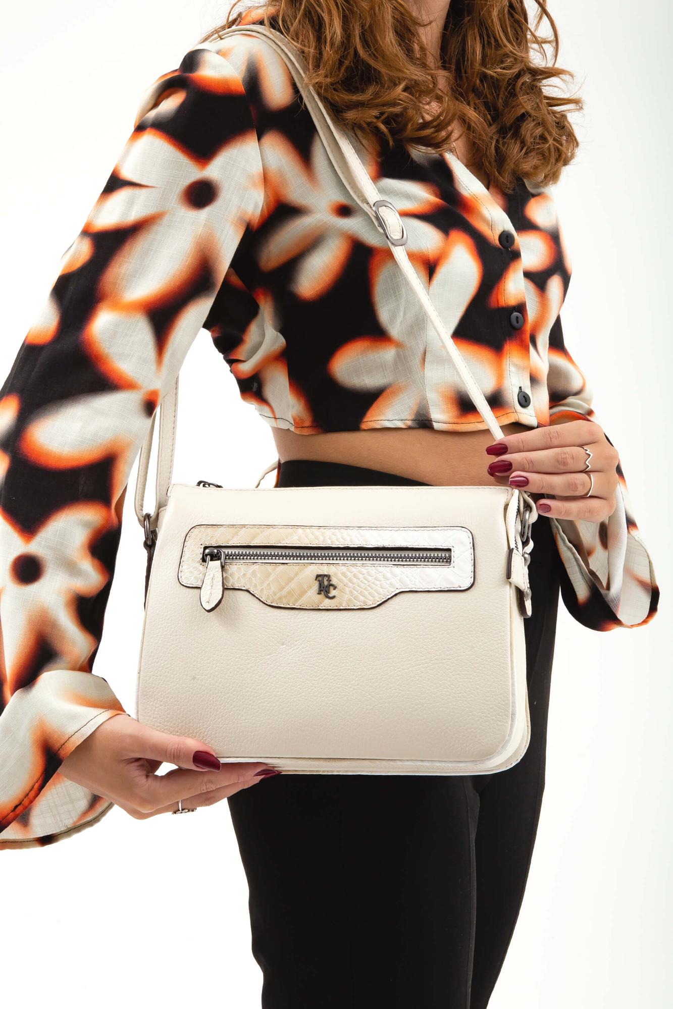  Tamer Tanca Kadın Hakiki Deri Bej Omuz Çanta