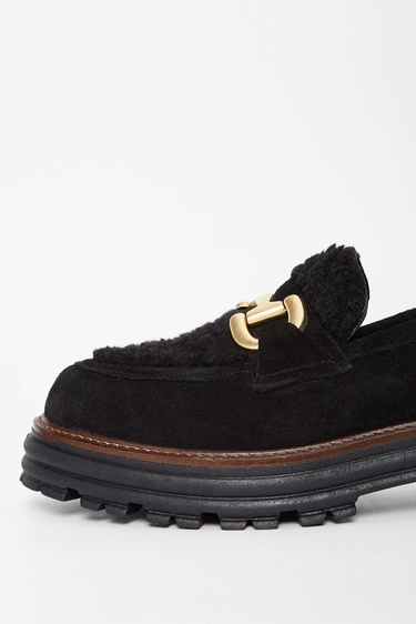  Tamer Tanca Kadın Hakiki Deri Siyah Süet Loafer Ayakkabı