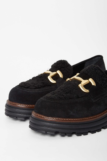  Tamer Tanca Kadın Hakiki Deri Siyah Süet Loafer Ayakkabı