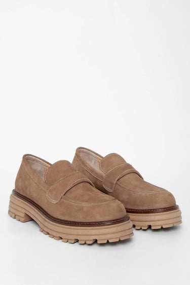  Tamer Tanca Kadın Hakiki Deri Vizon Nubuk Loafer Ayakkabı