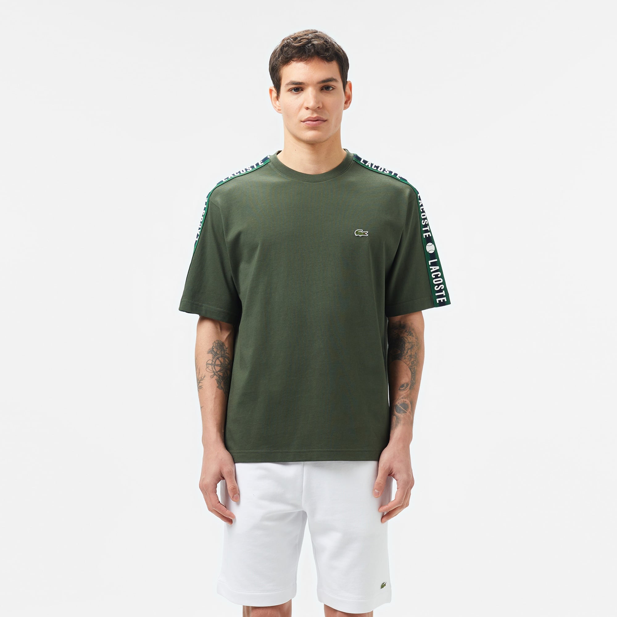 Lacoste Erkek Relaxed Fit Bisiklet Yaka Baskılı Koyu Yeşil T-Shirt