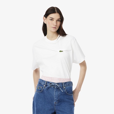  Kadın Oversize Fit Bisiklet Yaka Beyaz T-Shirt