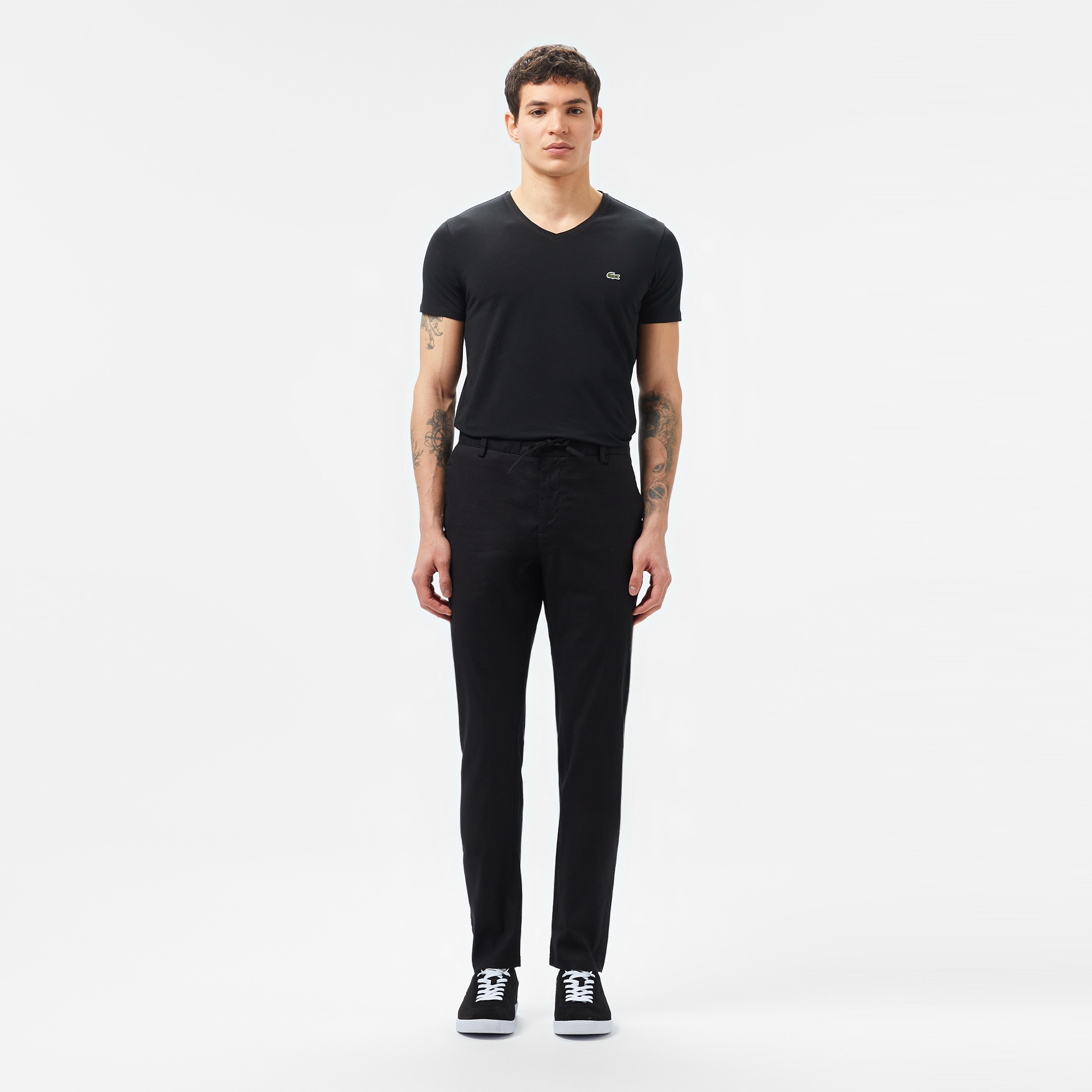 Lacoste Erkek Slim Fit V Yaka Siyah T-Shirt