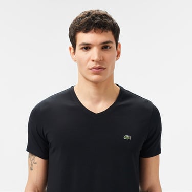  Lacoste Erkek Slim Fit V Yaka Siyah T-Shirt