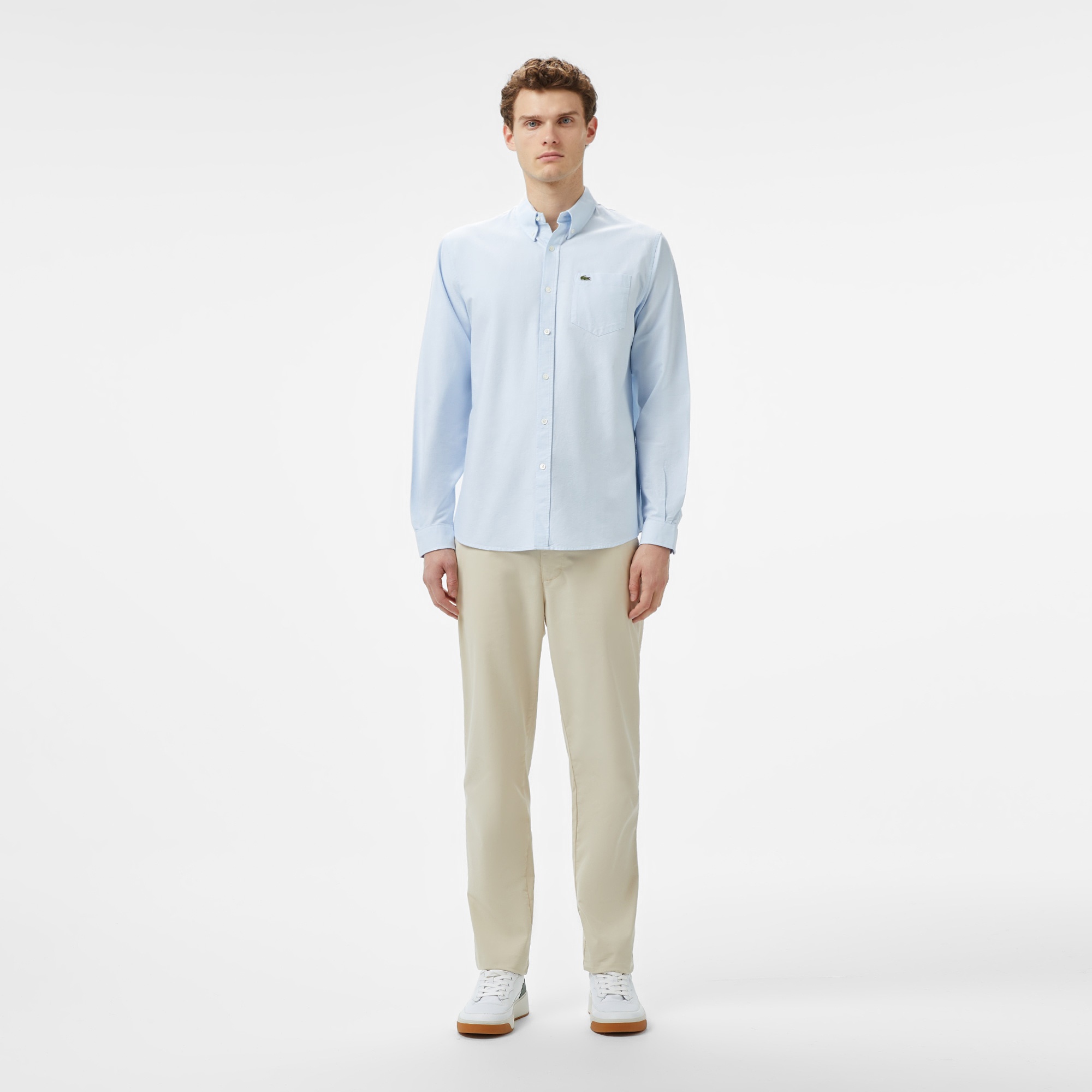 Erkek Regular Fit Düğmeli Yaka Organik Pamuk Mavi Gömlek