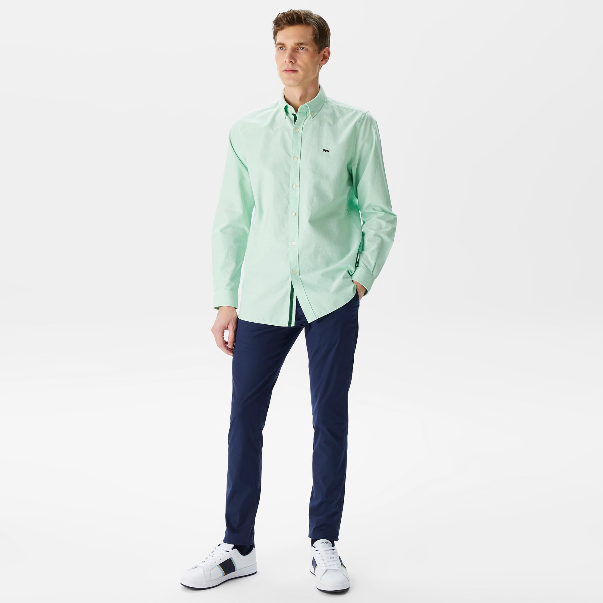 Lacoste Erkek Slim Fit Düğmeli Yaka Açık Yeşil Gömlek