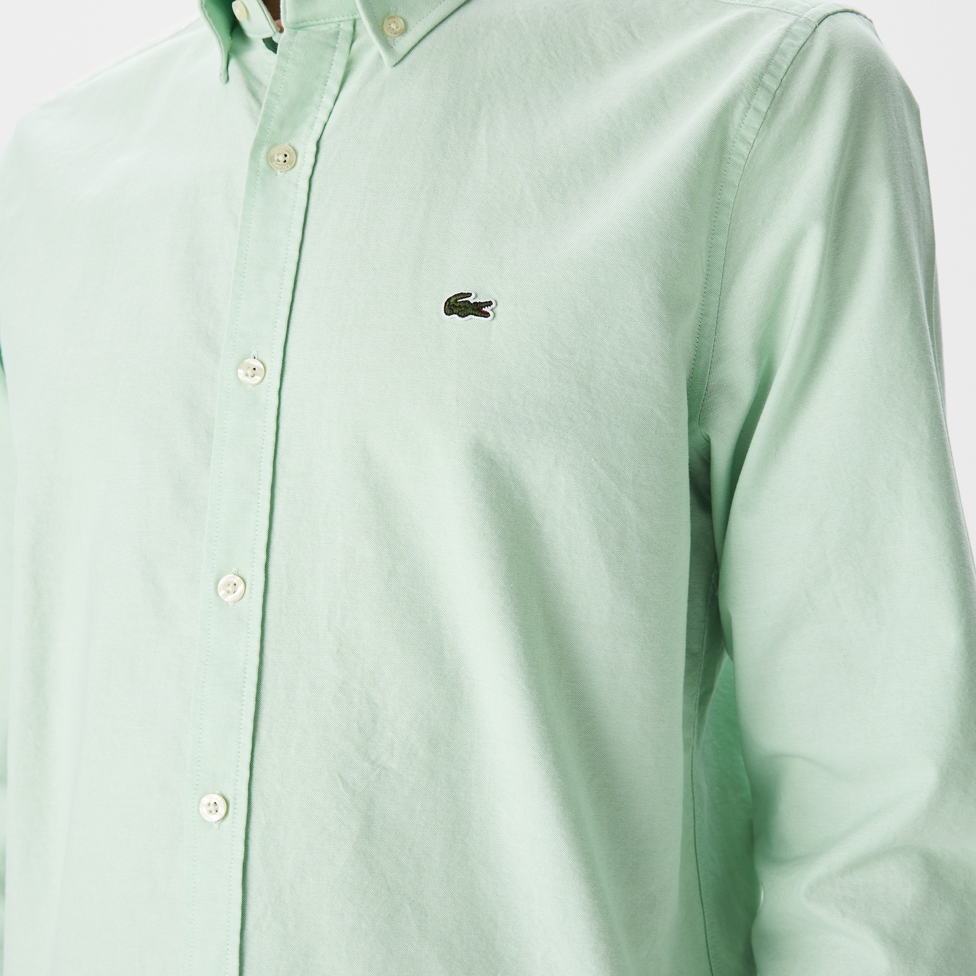 Lacoste Erkek Slim Fit Düğmeli Yaka Açık Yeşil Gömlek