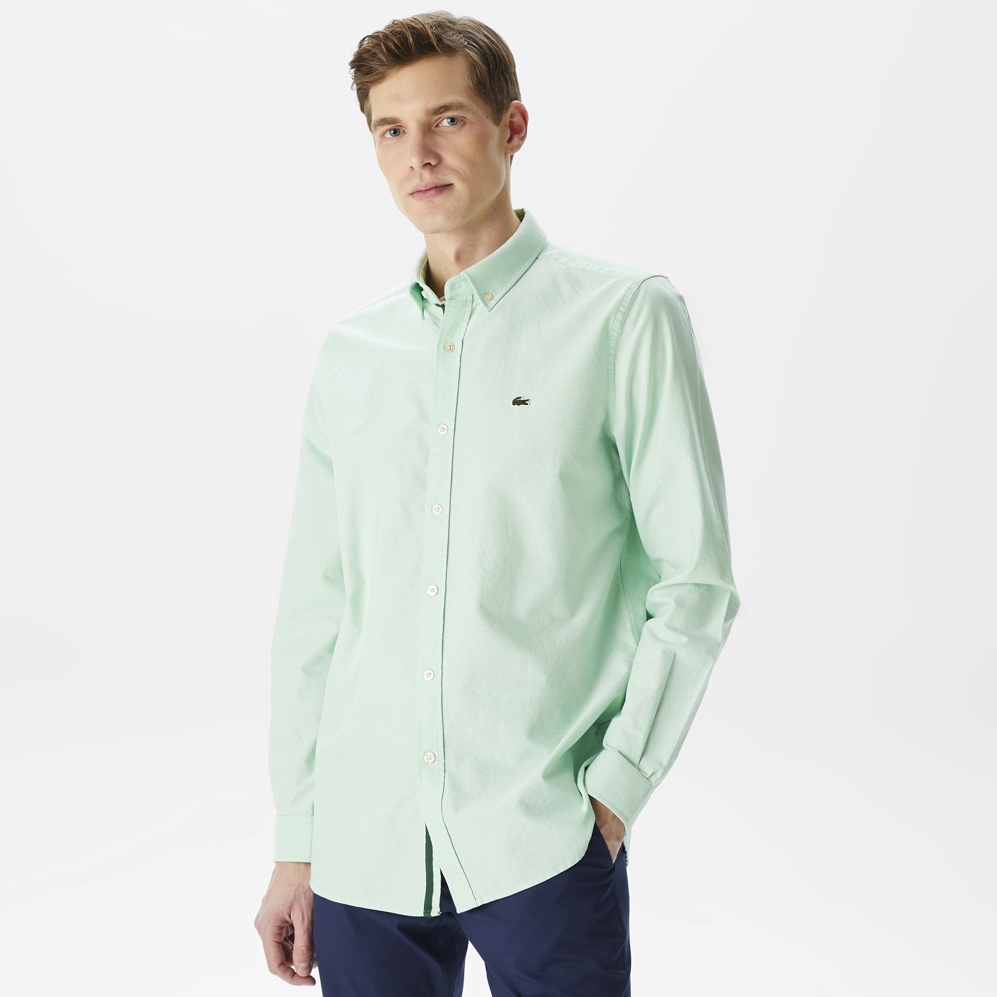 Lacoste Erkek Slim Fit Düğmeli Yaka Açık Yeşil Gömlek