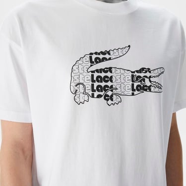  Lacoste Erkek Relaxed Fit Bisiklet Yaka Baskılı Beyaz T-Shirt