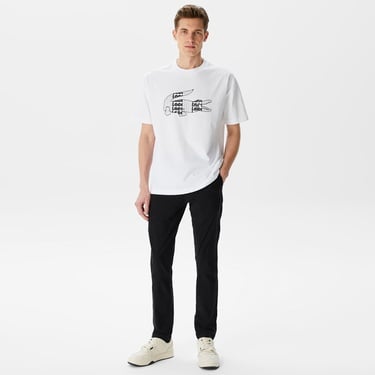  Lacoste Erkek Relaxed Fit Bisiklet Yaka Baskılı Beyaz T-Shirt