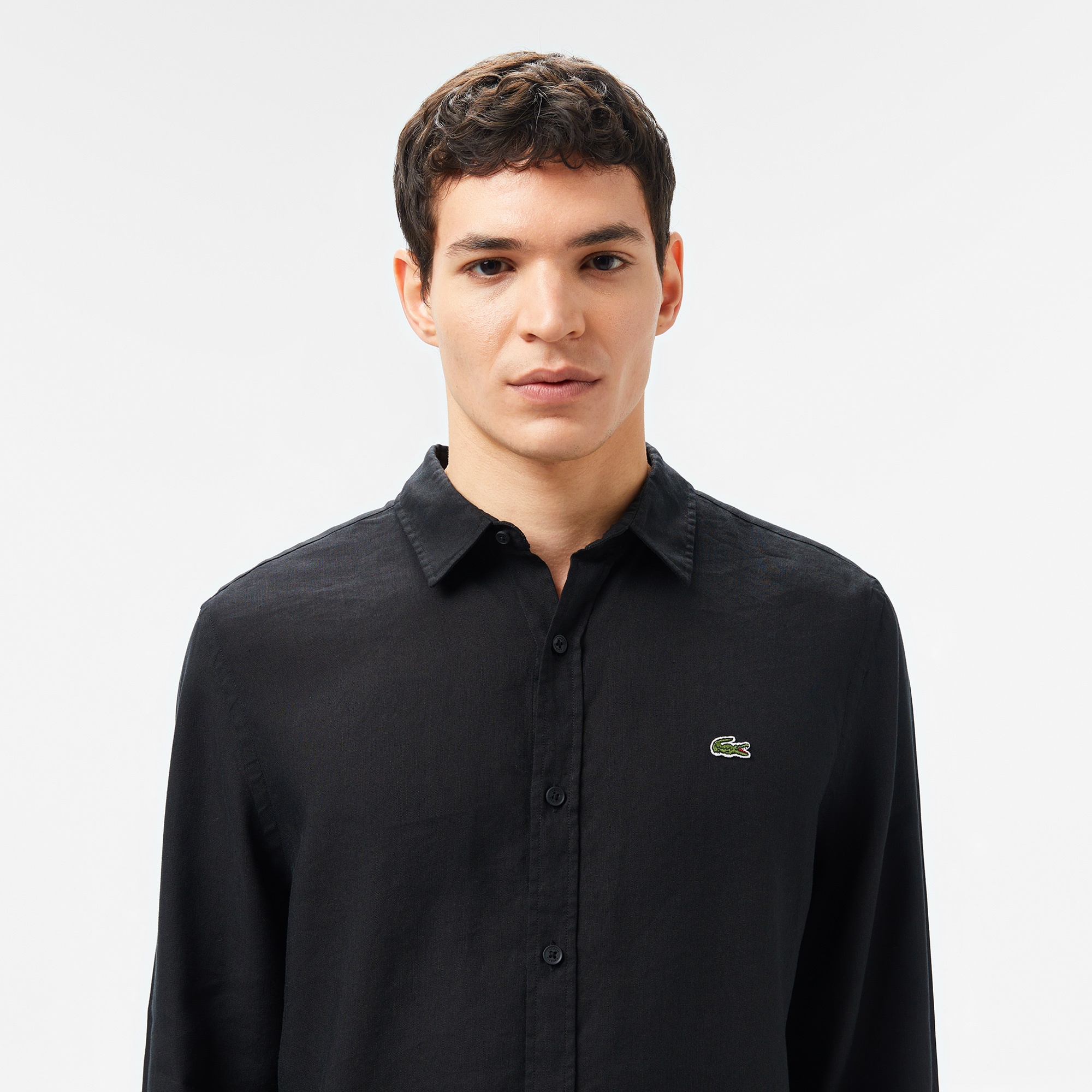Lacoste Erkek Regular Fit Keten Siyah Gömlek
