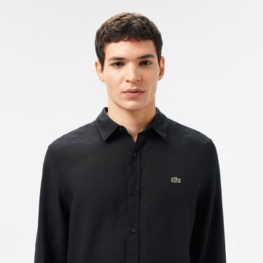  Lacoste Erkek Regular Fit Keten Siyah Gömlek