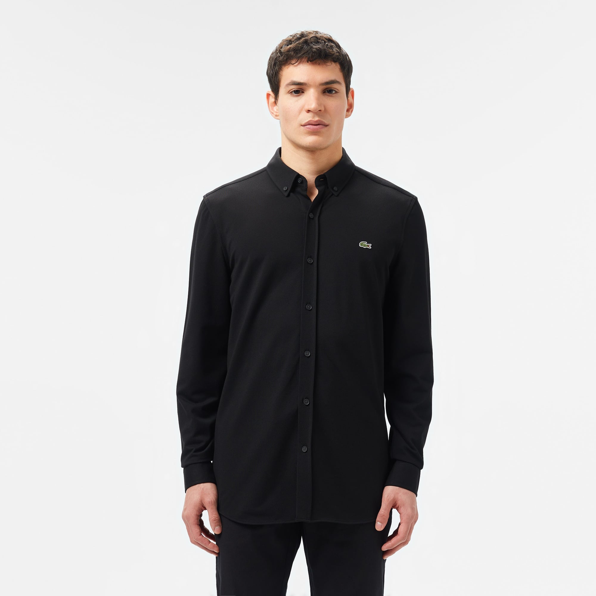 Lacoste Erkek Slim Fit Düğmeli Yaka Siyah Gömlek