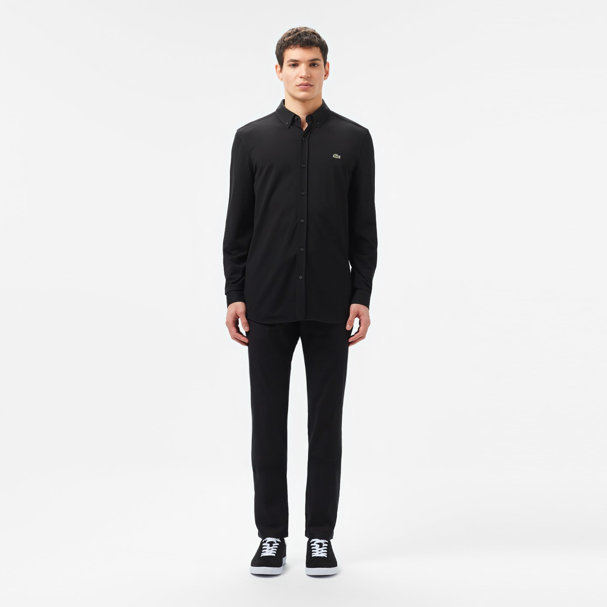 Lacoste Erkek Slim Fit Düğmeli Yaka Siyah Gömlek