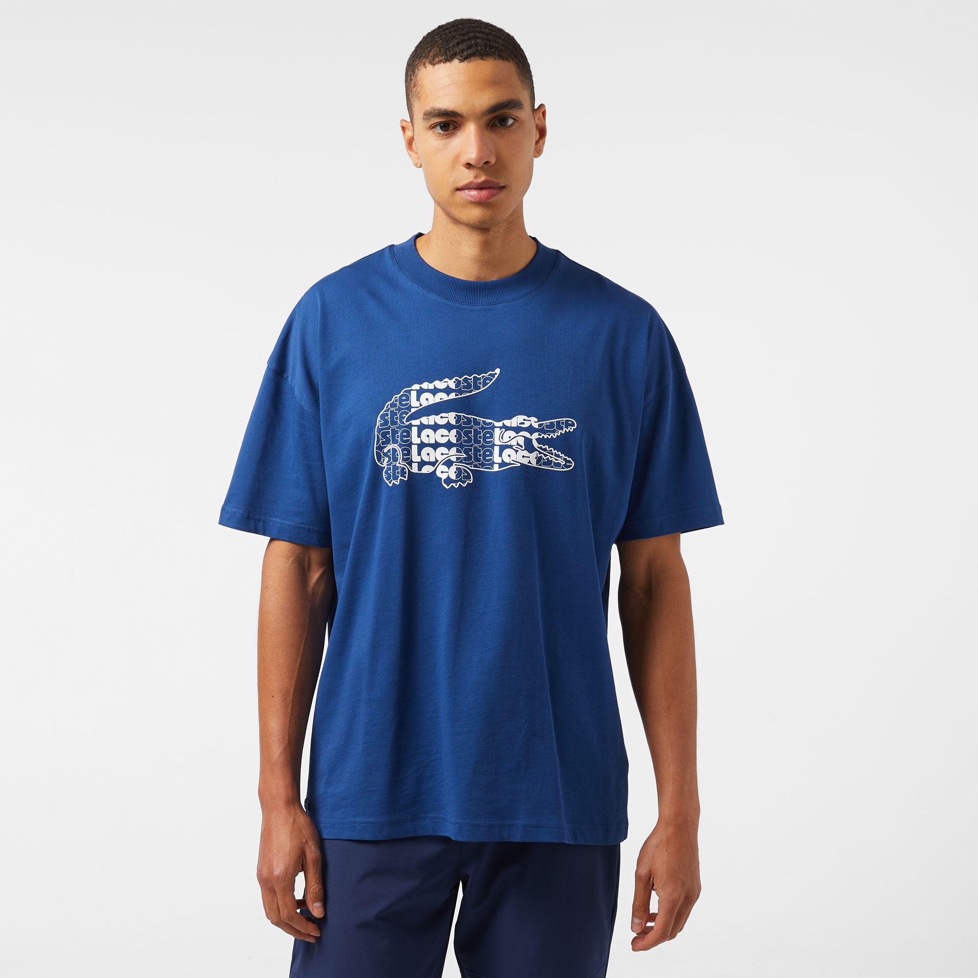 Lacoste Erkek Relaxed Fit Bisiklet Yaka Baskılı Lacivert T-Shirt