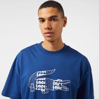  Lacoste Erkek Relaxed Fit Bisiklet Yaka Baskılı Lacivert T-Shirt