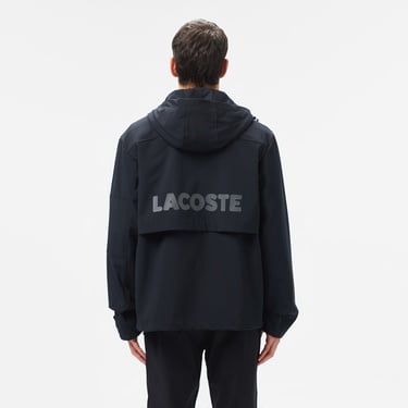 Lacoste Erkek Relaxed Fit Kapüşonlu Baskılı Siyah Yağmurluk