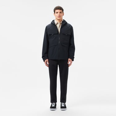  Lacoste Erkek Relaxed Fit Kapüşonlu Baskılı Siyah Yağmurluk