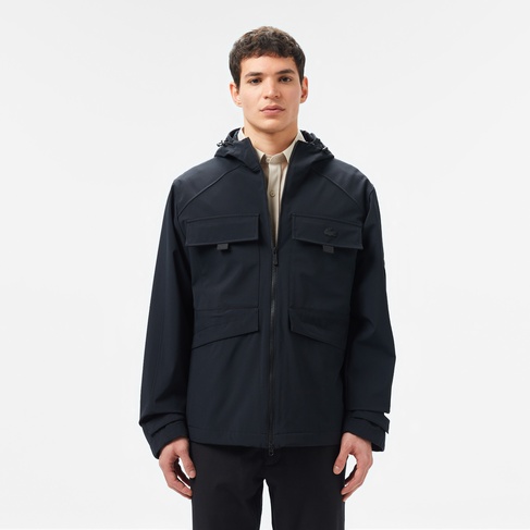  Lacoste Erkek Relaxed Fit Kapüşonlu Baskılı Siyah Yağmurluk