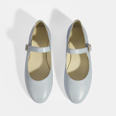  Kadın Mavi Deri Mary Jane Babet