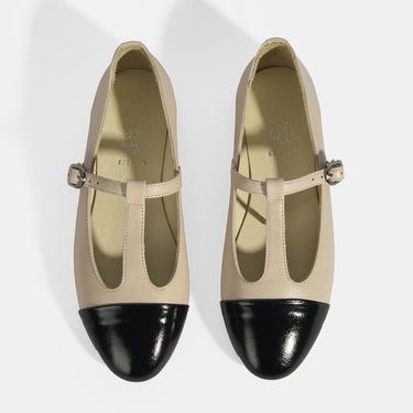  Kadın Krem Rugan T-Bant Mary Jane Babet