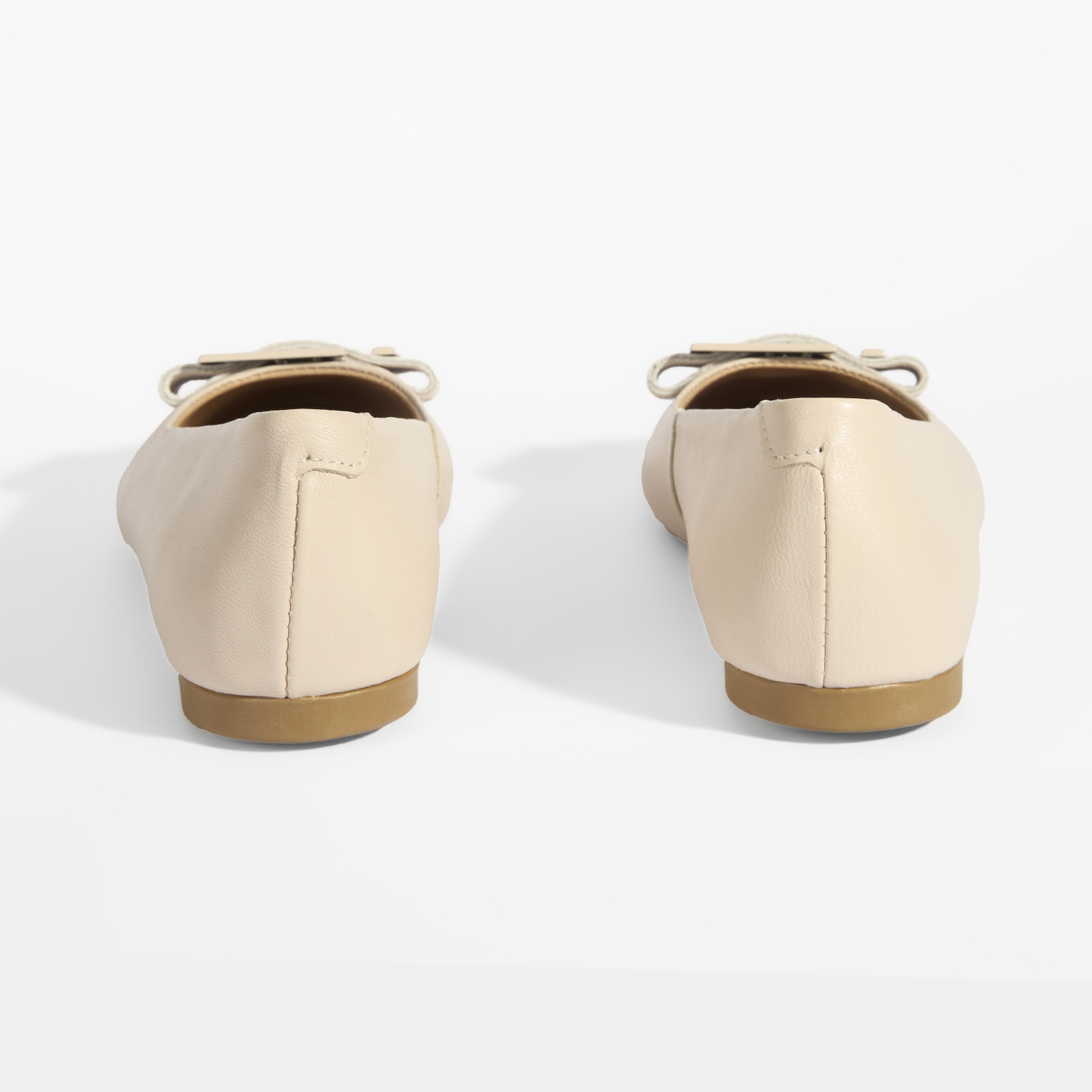 Kadın Krem Tokalı Deri Babet