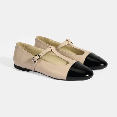  Kadın Krem Rugan T-Bant Mary Jane Babet