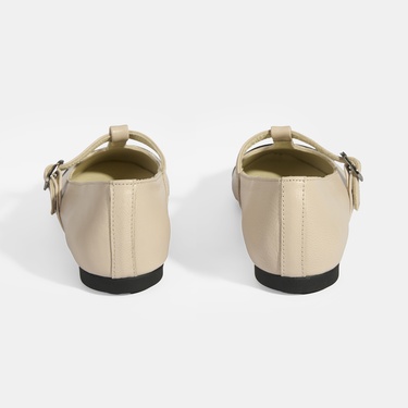  Kadın Krem Rugan T-Bant Mary Jane Babet