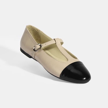  Kadın Krem Rugan T-Bant Mary Jane Babet