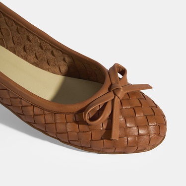  Kadın Taba Örgü Detaylı Fiyonklu Deri Babet