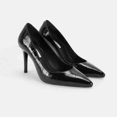  Kadın Siyah Kroko Baskılı Deri Klasik Ayakkabı