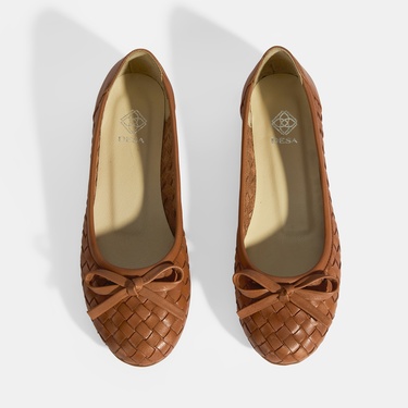  Kadın Taba Örgü Detaylı Fiyonklu Deri Babet