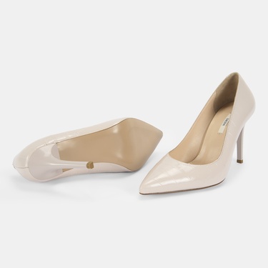  Kadın Krem Kroko Baskılı Deri Klasik Ayakkabı