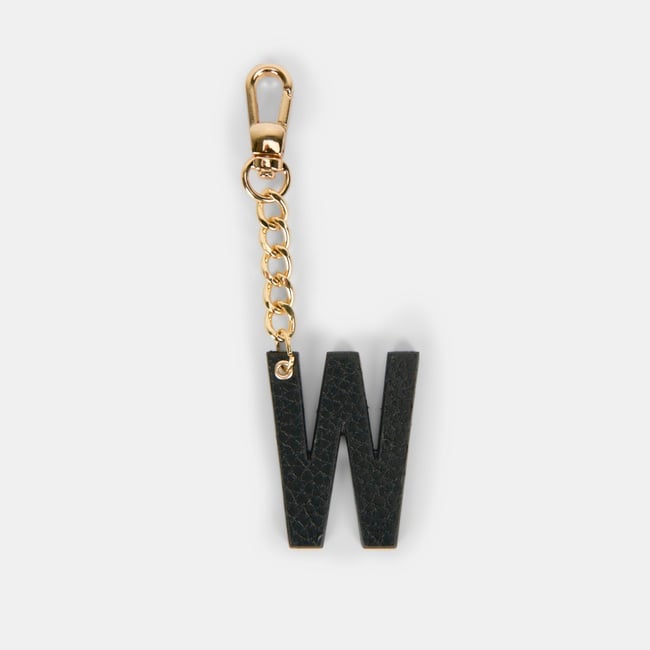  W Harfi Siyah Hakiki Deri Charm Anahtarlık