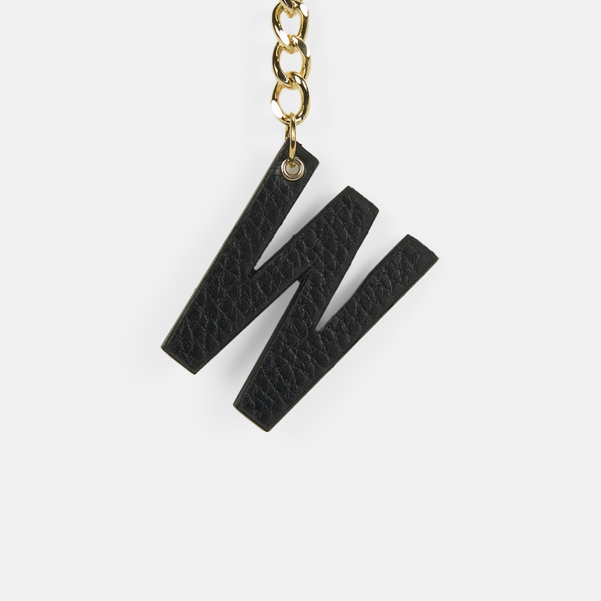 W Harfi Siyah Hakiki Deri Charm Anahtarlık