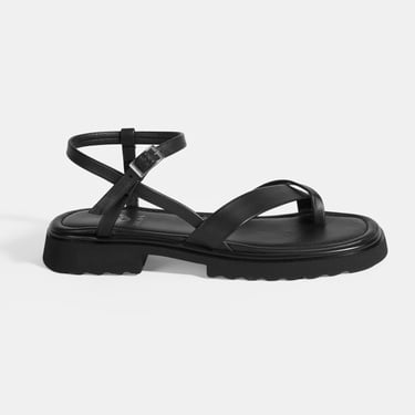  Kadın Siyah Parmak Arası Deri Sandalet