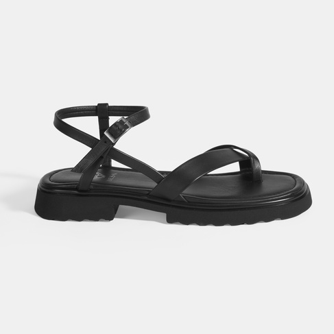  Kadın Siyah Parmak Arası Deri Sandalet