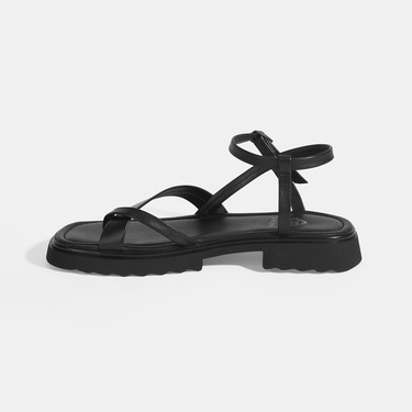  Kadın Siyah Parmak Arası Deri Sandalet