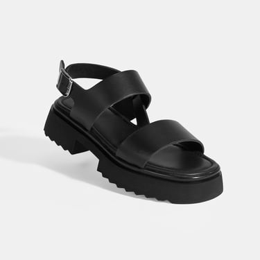  Kadın Siyah Deri Sandalet
