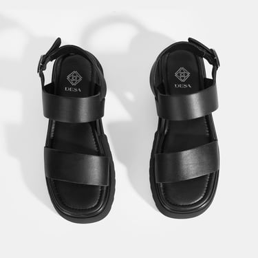  Kadın Siyah Deri Sandalet